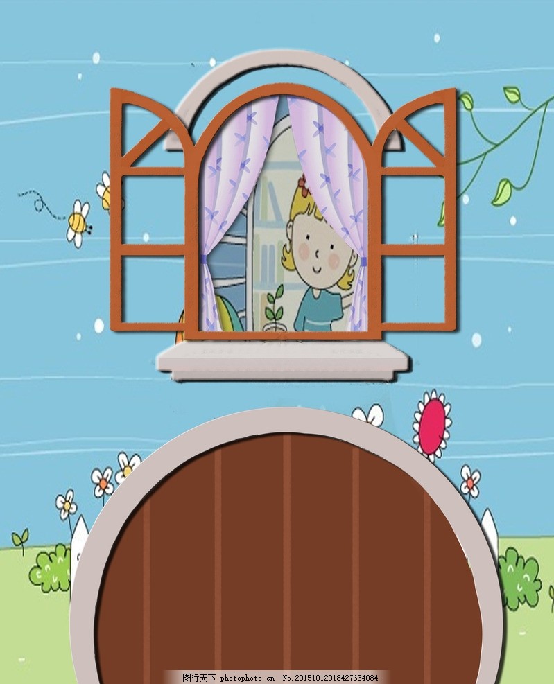 推开窗门的小姑娘图片