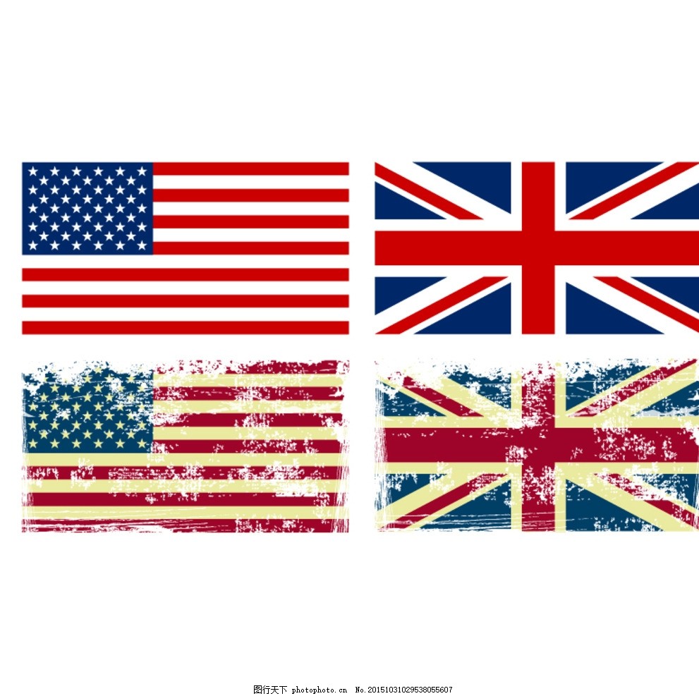 英美国旗设计矢量素材,英国 旗子 旗帜 条纹 米字旗-图行天下图库