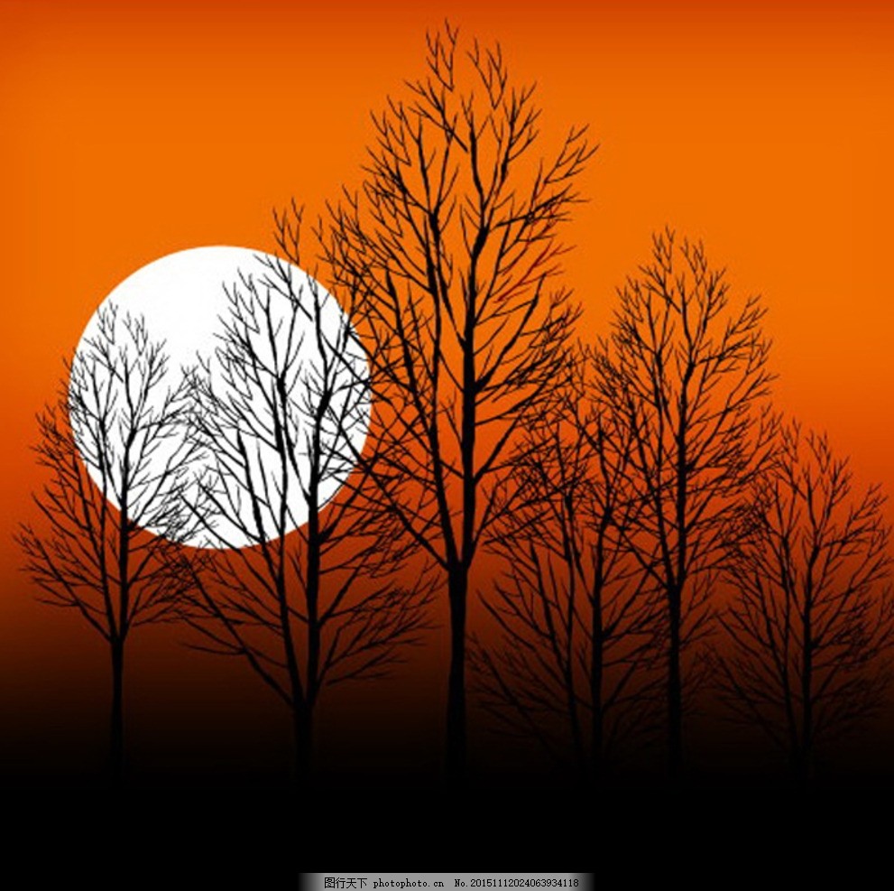 落日枯树 树 落日 黄昏 矢量 渐变 剪影 枯树 设计 自然景观 自然风光