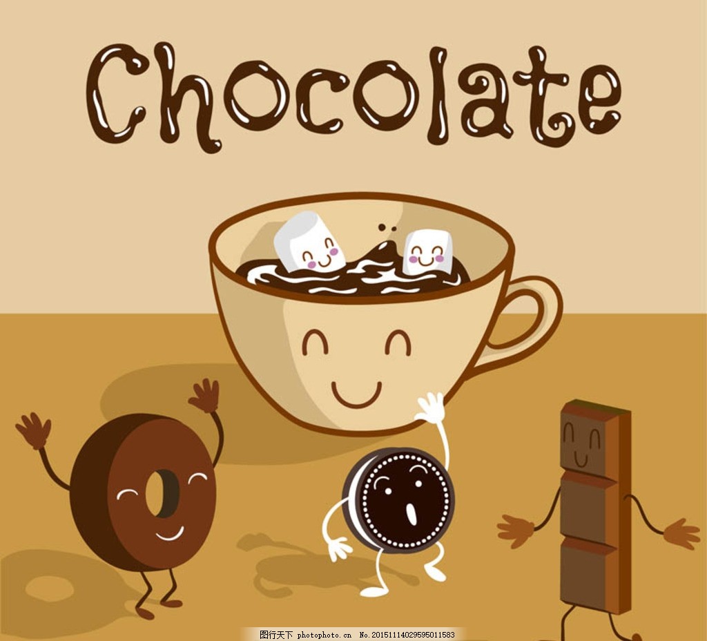 插画,素材下载 饮品 曲奇 热巧克力 饼干 方糖-图