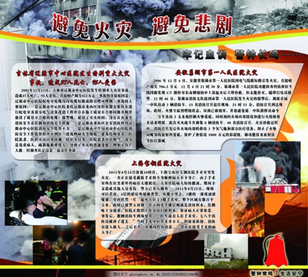 医院火灾事故消防展板案例图片