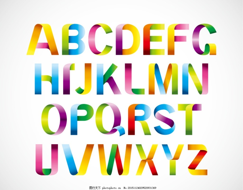 字母,英文字母 艺术字 拼色 拼接 折纸 海报 插画-图行天下图库