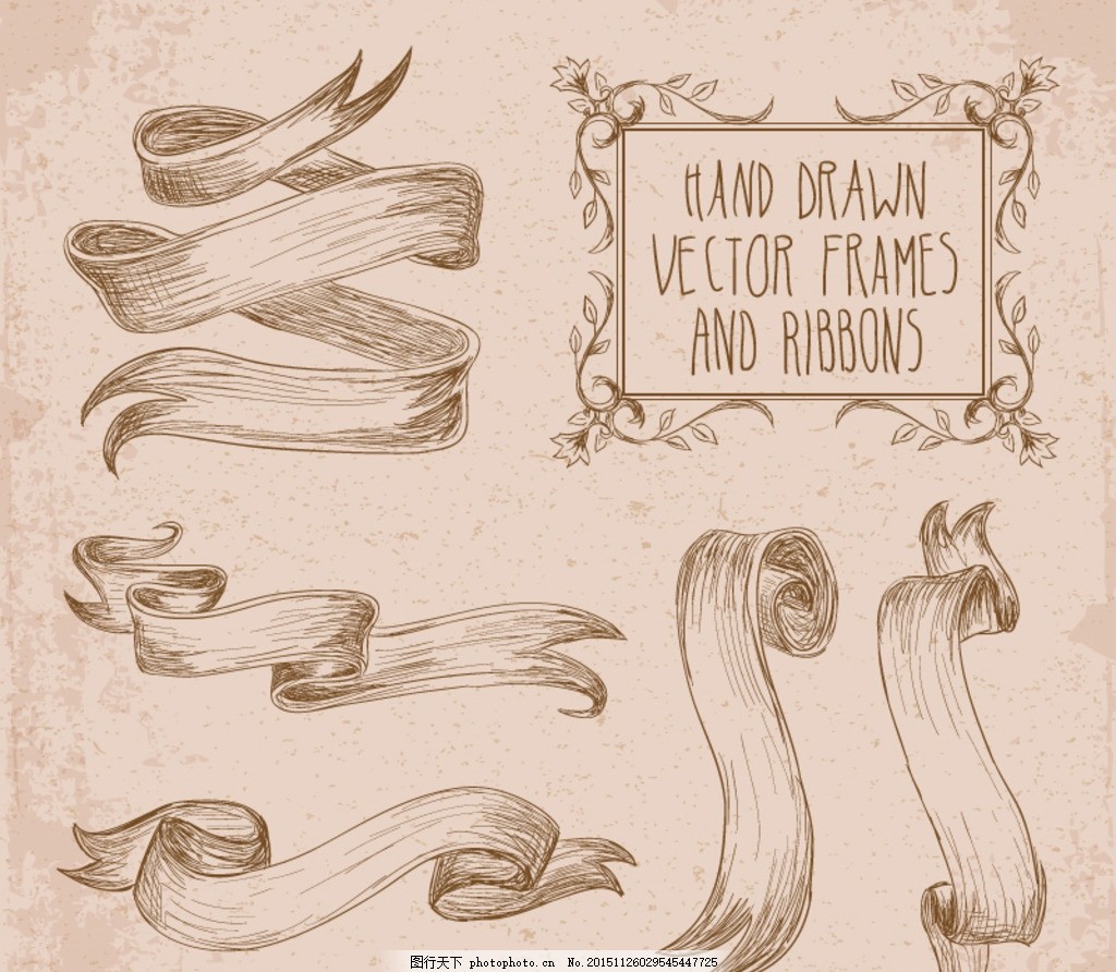 手绘边框丝带,花边 矢量图-图行天下图库