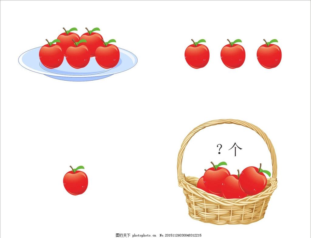 一年级数学图案 数学图案 苹果 篮子 一年级素材 数学 设计 广告设计