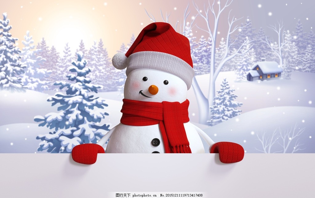 圣诞雪人,雪松 雪景 可爱雪人 文化艺术 节日庆