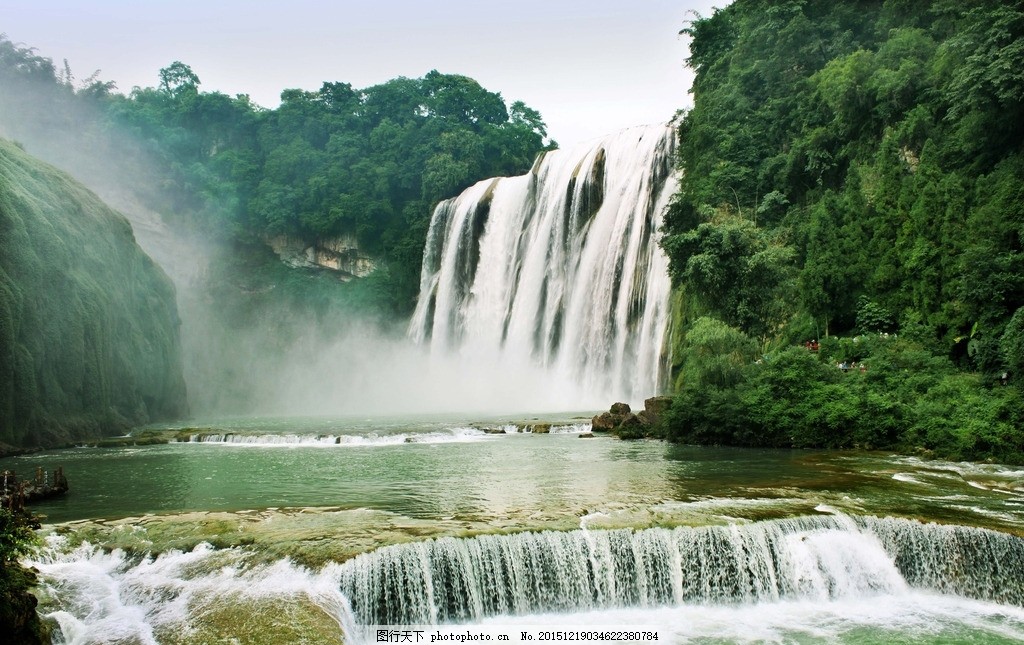 黄果树瀑布近景图黄果树瀑布贵州风光水山天空树自然景观风景