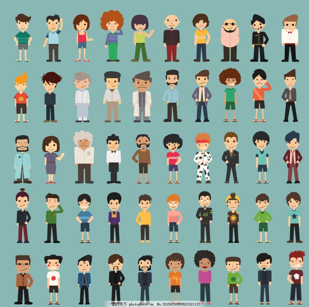 职业卡通人物,白领 蓝领 工人 老板 商人 行人 学