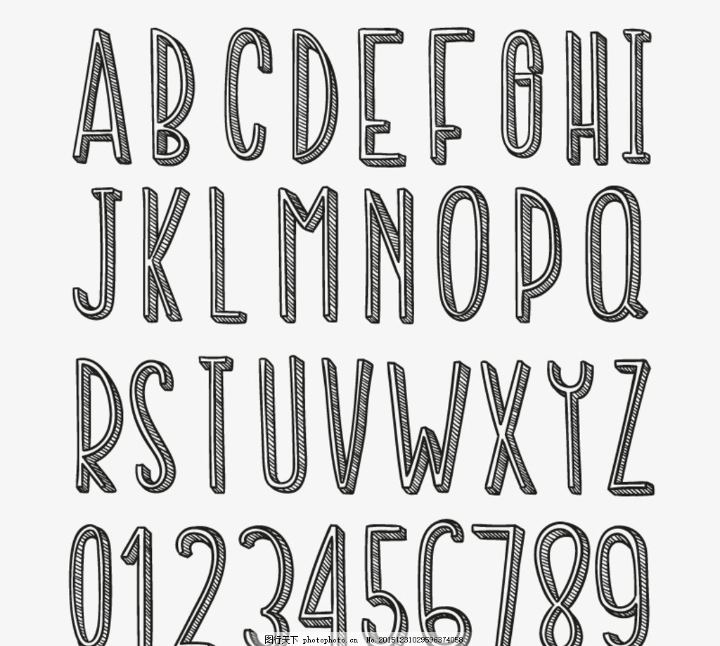 数字设计,字母设计 手绘字母 彩色字母 大小写-