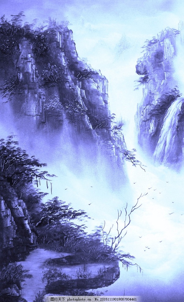 青花风景 青花瓷 玄关 山水 国画 山 水墨画 风景 绘画 壁纸 壁画